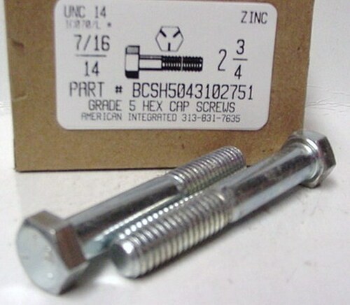 7/16-14X2-3/4 HEX HEAD CAP SCREW GRADE 5 STEEL ZINC PLATED