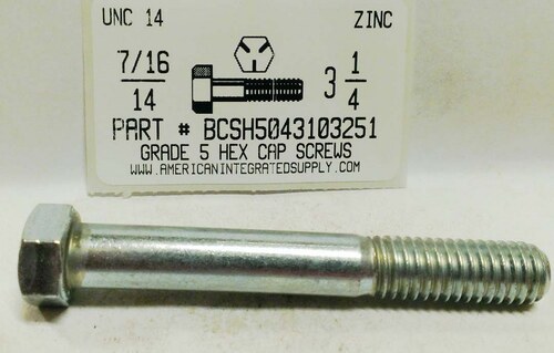 7/16-14X3-1/4 HEX HEAD CAP SCREW GRADE 5 STEEL ZINC PLATED