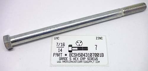 7/16-14X7 HEX HEAD CAP SCREW GRADE 5 STEEL ZINC PLATED