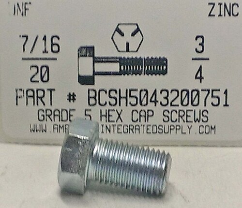 7/16-20X3/4 HEX HEAD CAP SCREW GRADE 5 STEEL ZINC PLATED