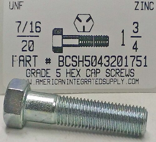 7/16-20X1-3/4 HEX HEAD CAP SCREW GRADE 5 STEEL ZINC PLATED