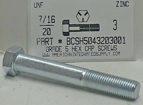 7/16-20X3 HEX HEAD CAP SCREW GRADE 5 STEEL ZINC PLATED