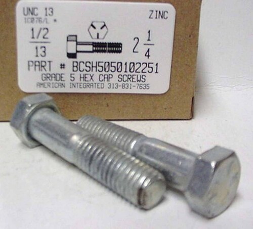 1/2-13X2-1/4 HEX HEAD CAP SCREW GRADE 5 STEEL ZINC PLATED