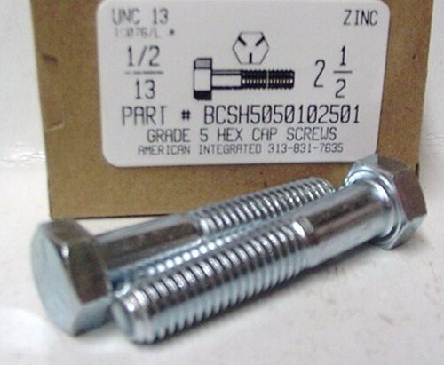 1/2-13X2-1/2 HEX HEAD CAP SCREW GRADE 5 STEEL ZINC PLATED