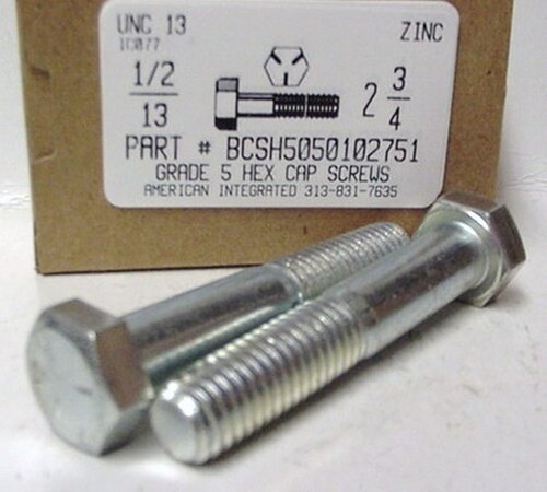 1/2-13X2-3/4 HEX HEAD CAP SCREW GRADE 5 STEEL ZINC PLATED