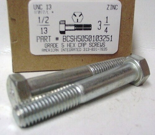 1/2-13X3-1/4 HEX HEAD CAP SCREW GRADE 5 STEEL ZINC PLATED