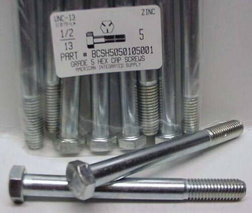 1/2-13X5 HEX HEAD CAP SCREW GRADE 5 STEEL ZINC PLATED