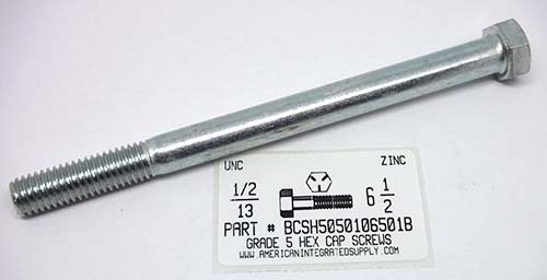 1/2-13X6-1/2 HEX HEAD CAP SCREW GRADE 5 STEEL ZINC PLATED