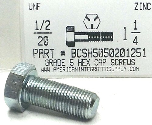 1/2-20X1-1/4 HEX HEAD CAP SCREW GRADE 5 STEEL ZINC PLATED