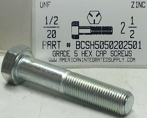 1/2-20X2-1/2 HEX HEAD CAP SCREW GRADE 5 STEEL ZINC PLATED