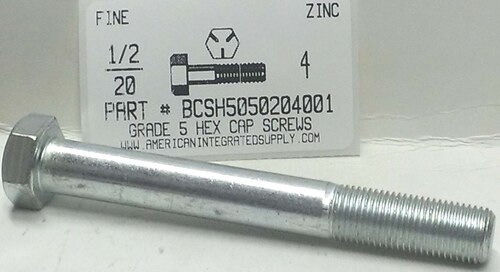 1/2-20X4 HEX HEAD CAP SCREW GRADE 5 STEEL ZINC PLATED