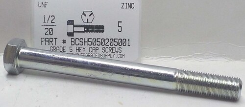 1/2-20X5 HEX HEAD CAP SCREW GRADE 5 STEEL ZINC PLATED