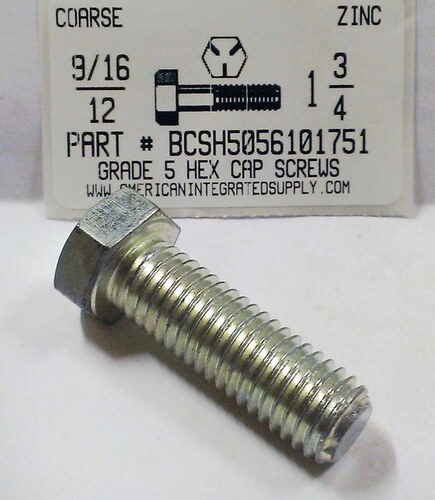 9/16-12X1-3/4 HEX HEAD CAP SCREW GRADE 5 STEEL ZINC PLATED