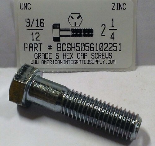 9/16-12X2-1/4 HEX HEAD CAP SCREW GRADE 5 STEEL ZINC PLATED