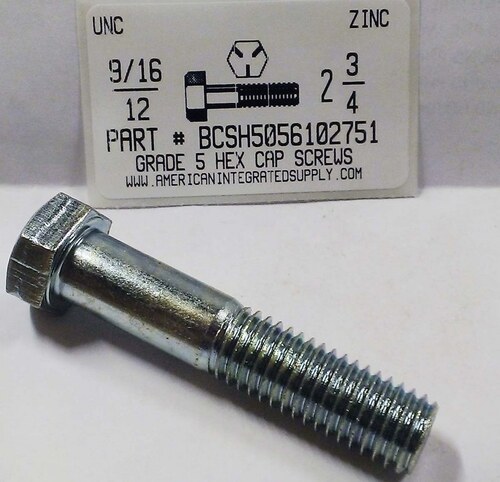 9/16-12X2-3/4 HEX HEAD CAP SCREW GRADE 5 STEEL ZINC PLATED