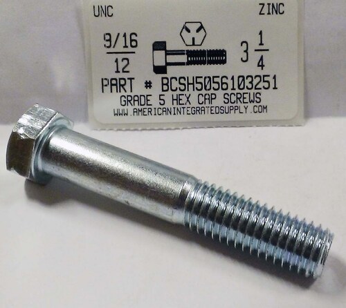 9/16-12X3-1/4 HEX HEAD CAP SCREW GRADE 5 STEEL ZINC PLATED