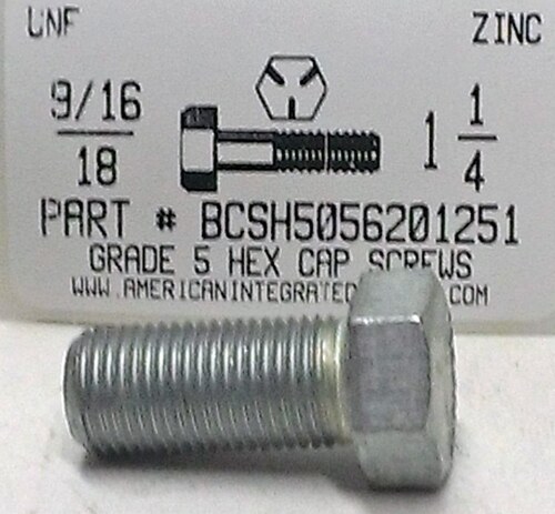 9/16-18X1-1/4 HEX HEAD CAP SCREW GRADE 5 STEEL ZINC PLATED