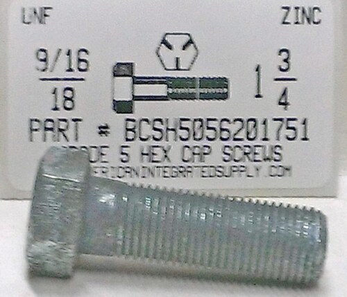 9/16-18X1-3/4 HEX HEAD CAP SCREW GRADE 5 STEEL DULL ZINC PLATED