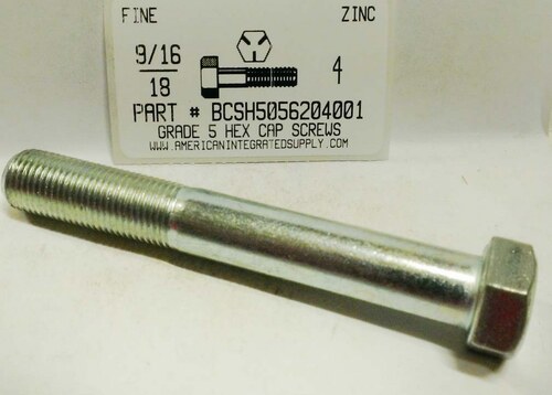 9/16-18X4 HEX HEAD CAP SCREW GRADE 5 STEEL ZINC PLATED