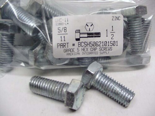 5/8-11X1-1/2 HEX HEAD CAP SCREW GRADE 5 STEEL ZINC PLATED