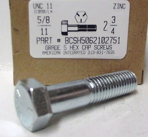 5/8-11X2-3/4 HEX HEAD CAP SCREW GRADE 5 STEEL ZINC PLATED