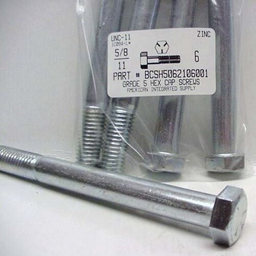 5/8-11X6 HEX HEAD CAP SCREW GRADE 5 STEEL ZINC PLATED