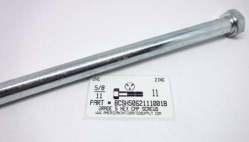 5/8-11X11 HEX HEAD CAP SCREW GRADE 5 STEEL ZINC PLATED