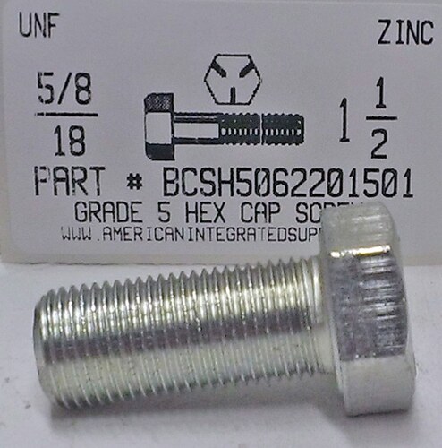 5/8-18X1-1/2 HEX HEAD CAP SCREW GRADE 5 STEEL ZINC PLATED