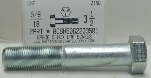 5/8-18X3-1/2 HEX HEAD CAP SCREW GRADE 5 STEEL ZINC PLATED