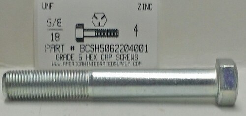 5/8-18X4 HEX HEAD CAP SCREW GRADE 5 STEEL ZINC PLATED