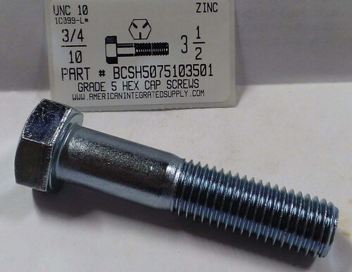 3/4-10X3-1/2 HEX HEAD CAP SCREW GRADE 5 STEEL ZINC PLATED