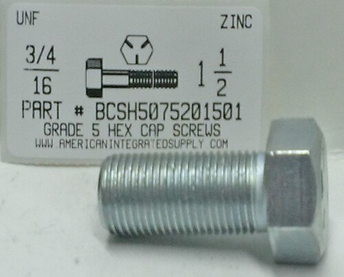 3/4-16X1-1/2 HEX HEAD CAP SCREW GRADE 5 STEEL ZINC PLATED