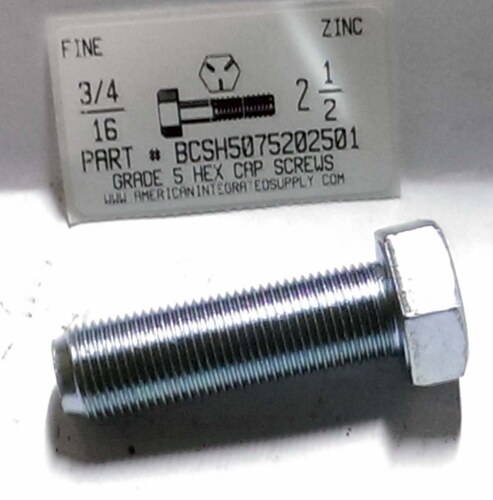 3/4-16X2-1/2 HEX HEAD CAP SCREW GRADE 5 STEEL ZINC PLATED