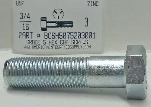 3/4-16X3 HEX HEAD CAP SCREW GRADE 5 STEEL ZINC PLATED