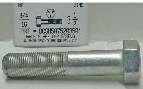 3/4-16X3-1/2 HEX HEAD CAP SCREW GRADE 5 STEEL ZINC PLATED