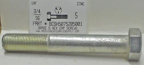 3/4-16X5 HEX HEAD CAP SCREW GRADE 5 STEEL ZINC PLATED