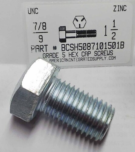 7/8-9X1-1/2 HEX HEAD CAP SCREW GRADE 5 STEEL ZINC PLATED