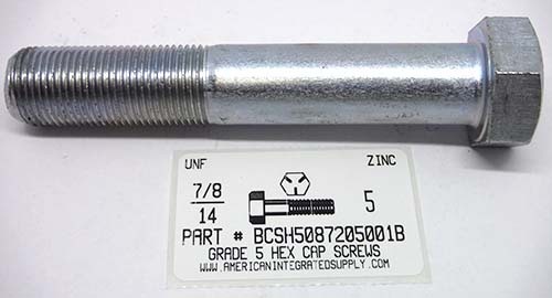 7/8-14X5 HEX HEAD CAP SCREW GRADE 5 STEEL ZINC PLATED