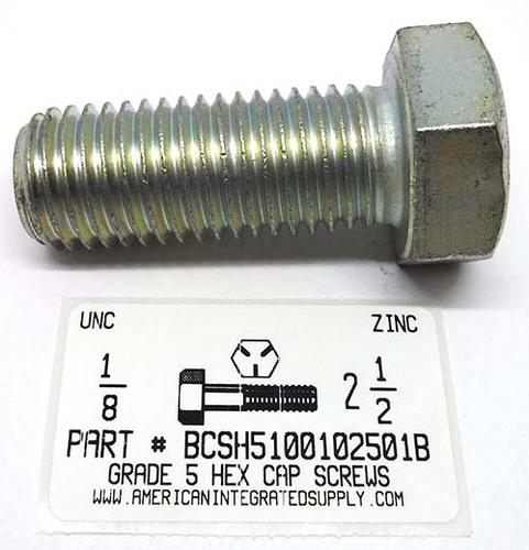 1-8X2-1/2 HEX HEAD CAP SCREW GRADE 5 STEEL ZINC PLATED