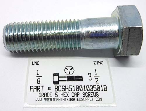 1-8X3-1/2 HEX HEAD CAP SCREW GRADE 5 STEEL ZINC PLATED