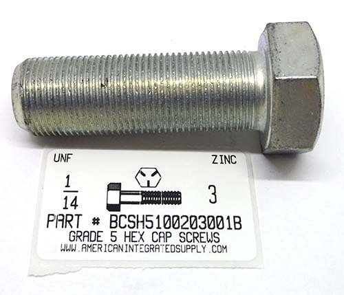 1-14X3 HEX HEAD CAP SCREW GRADE 5 STEEL ZINC PLATED