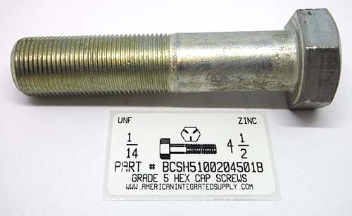 1-14X4-1/2 HEX HEAD CAP SCREW GRADE 5 STEEL ZINC PLATED