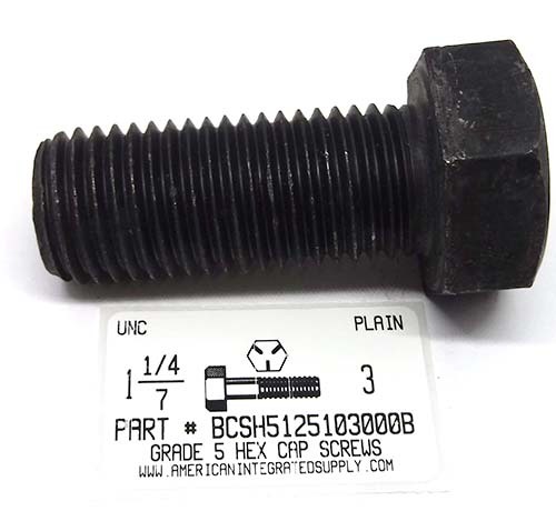 1-1/4-7X3 HEX HEAD CAP SCREW GRADE 5 STEEL PLAIN