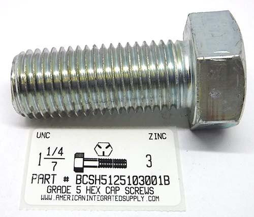 1-1/4-7X3 HEX HEAD CAP SCREW GRADE 5 STEEL ZINC PLATED