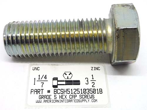 1-1/4-7X3-1/2 HEX HEAD CAP SCREW GRADE 5 STEEL ZINC PLATED