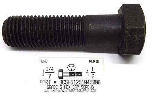 1-1/4-7X4-1/2 HEX HEAD CAP SCREW GRADE 5 STEEL PLAIN