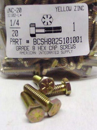 1/4-20X1 HEX HEAD CAP SCREW GRADE 8 STEEL YELLOW ZINC PLATED