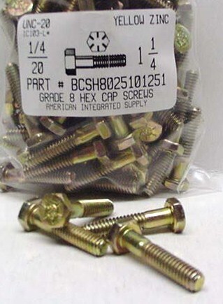 1/4-20X1-1/4 HEX HEAD CAP SCREW GRADE 8 STEEL YELLOW ZINC PLATED