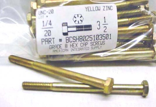 1/4-20X3-1/2 HEX HEAD CAP SCREW GRADE 8 STEEL YELLOW ZINC PLATED