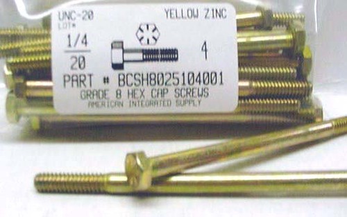 1/4-20X4 HEX HEAD CAP SCREW GRADE 8 STEEL YELLOW ZINC PLATED